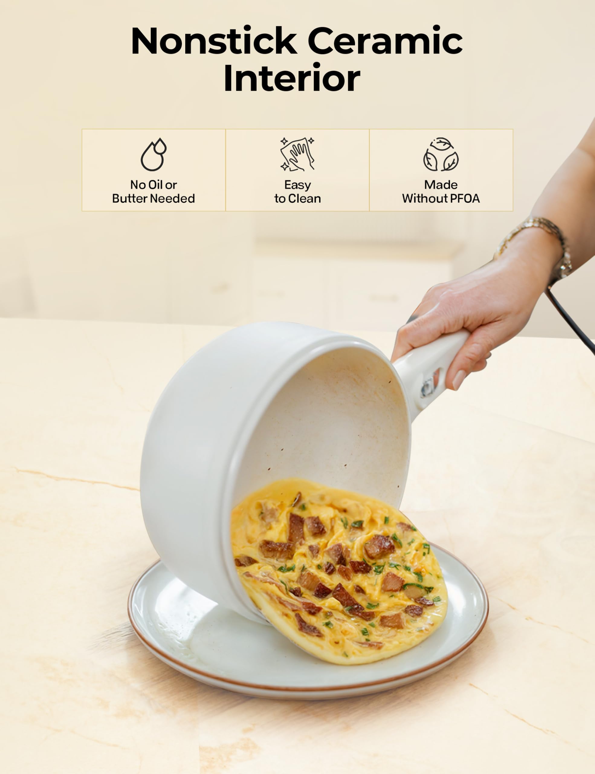 CERAMAX Electric Hot Pot for Cooking, Portable Hotpot Pot Electric Cooker Frying Pan for Dorm Room Essentials, Camping, RVs - 2024 Model