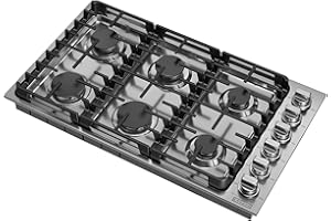 Empava 36 in. Gas Stove Cooktop 6 Italy Sabaf Sealed Burners NG/LPG Convertible in Stainless Steel, 36in