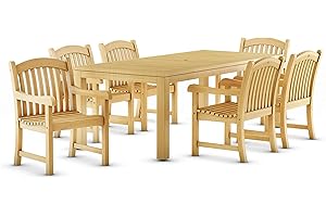 Amazonia Pennsylvania 7-Piece Outdoor Rectangular Dining Table Set | Certified Teak | Ideal for Patio and Indoors, Light Brown