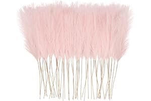 obbsie 50pcs Pink Faux Pampas Grass Decor, 21.6" Short Artificial Pompous Grass Floral Fake Pompas Grass Branches Vase Filler Flower Arrangement for Home Wedding Boho Decor