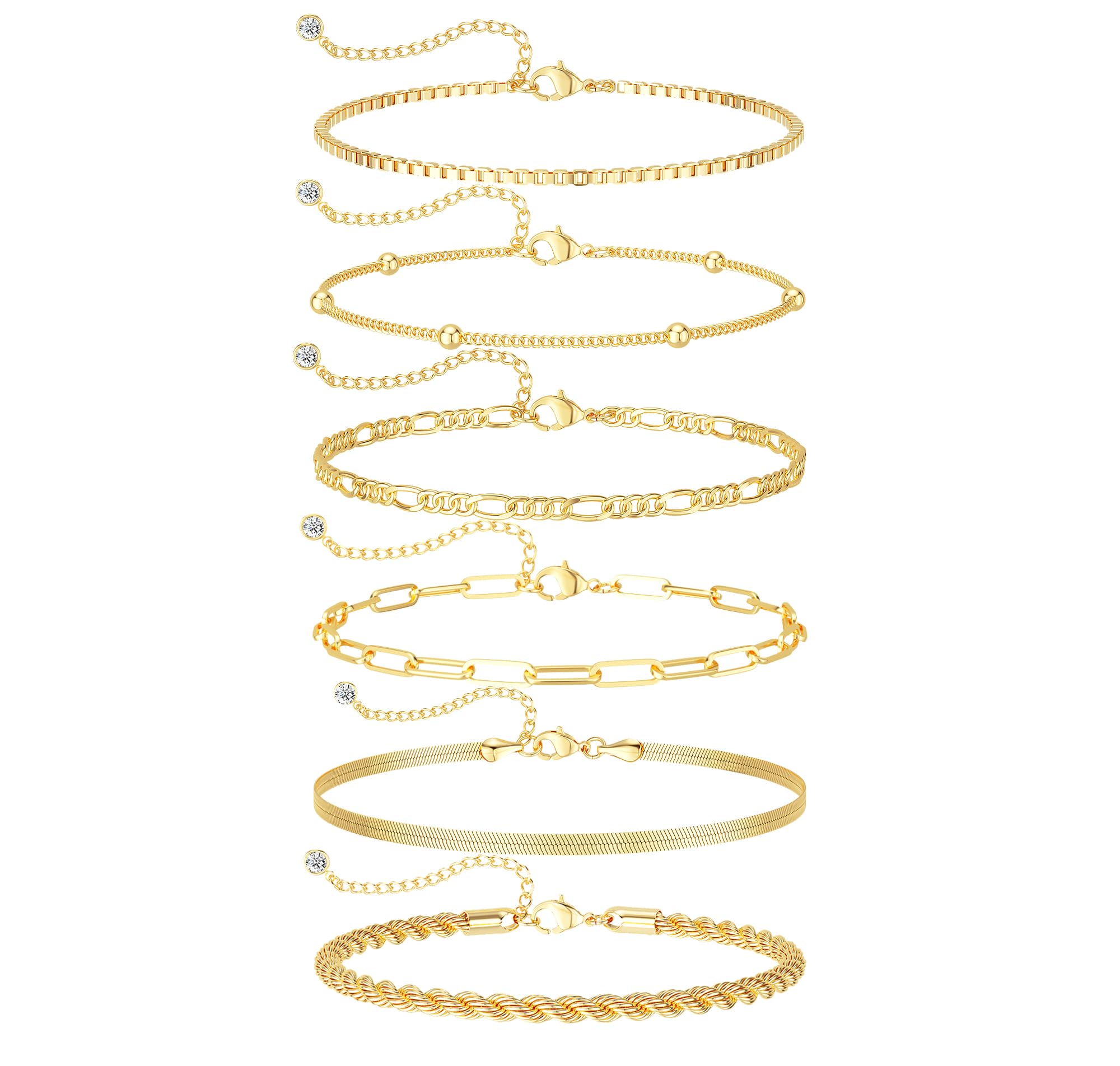 DEARMAY Gold Bracelets for Women Waterproof, 14K Gold Plated Jewelry Sets Trendy Thin Dainty Stackable Cuban Link Paperclip Chain Bracelet Pack Fashion Accessories Gifts for Womens