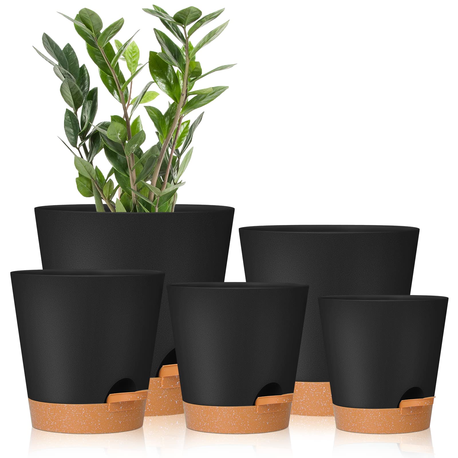 Photo 1 of GARDIFE Plant Pots 7/6.5/6/5.5/5 Inch Self Watering Planters with Drainage Hole, Plastic Flower Pots, Nursery Planting Pot for All House Plants, African Violet, Flowers, and Cactus,Black