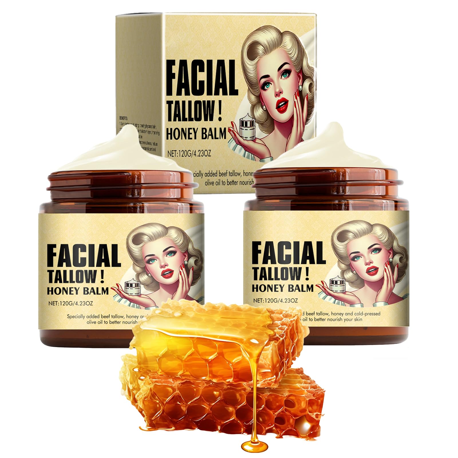 Asheyya 2 Pcs Beef Tallow Moisturiser, 4.23Oz Beef Tallow and Honey Balm for Skin Care