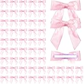 Daifunli 60 Pcs Coquette Bow, Pink Bow Birthday Party Decor, Galentines Day Games, 3 x 3 Inches Satin Ribbon Bows Self Adhesive Bowknot for Valentine's Day Birthday Gift Wrapping Double Sided Tape