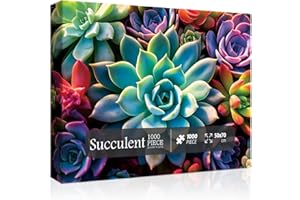 Impossible Succulent Puzzle for Adult 1000 Piece, PICKFORU Plant Puzzle of Colorful Succulents, Nature Jigsaw Puzzle Botanical, Challenging Collage Puzzles for Adults