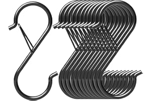 HEDGBOBO 12 Pack S Hooks for Hanging with Safety Buckle, Heavy Duty Metal S Shaped Closet Hooks for Hanging Plants, Kitchen Utensils, Bags, Jeans, Pots, 3.5 Inch, Black