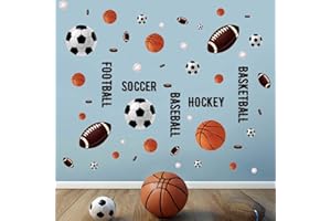 Amimagen Basketball Football Soccer Sports Wall Stickers - Kids Baby Boys Wall Decals - Nursery Playroom Classroom Daycare Game Room Bedroom Home Wall Decor