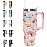 Mushroom Tumbler Cup Gifts Cute Mushroom Tumbler 40 oz Mushrooms Gifts for Women Cups Coffee Travel Mug with Handle Leak Proof Insulated Cute Decor Stuff