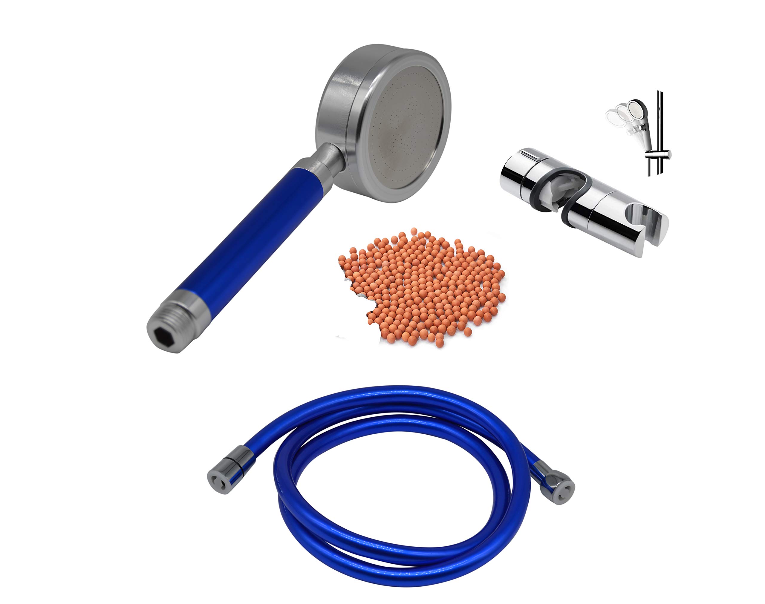 High Pressure Handheld Shower Head with Powerful Spray Pressure Water Supply Pipeline, High Pressure Water Saving with Filter Ionic Stones Chrome Finished 304 Stainless Steel Anti-Clogging