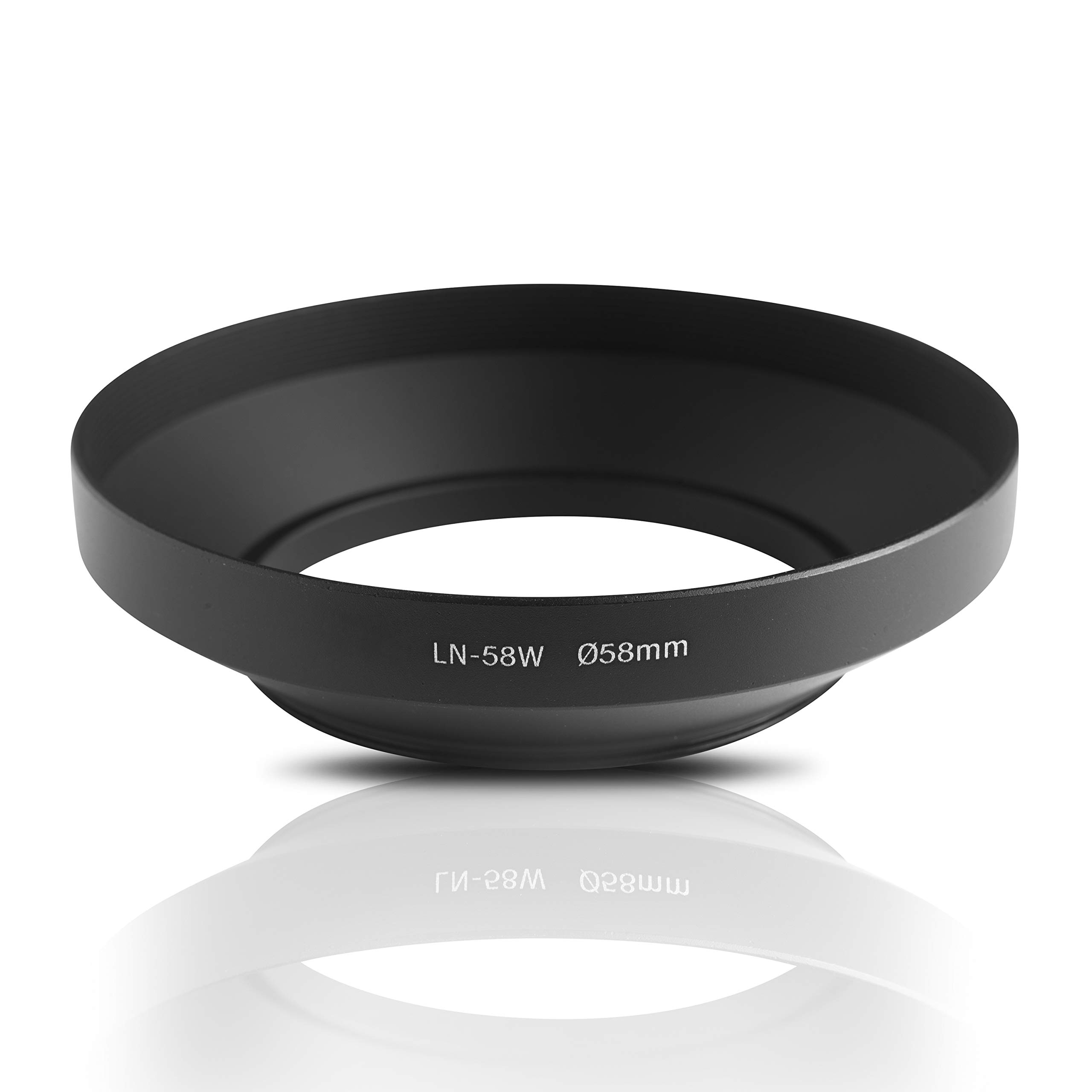 Lens hood made metal (aluminum). For screwing in and for wide-angle lenses. For Canon Sony Nikon Pentax Olympus Leica Fujifilm Panasonic (58mm)