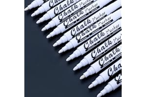 Volcanics White Liquid Chalk Markers for Blackboard Window Marker for Glass Washable Crayons Window Paint Pen Chalk Pens for Glass, 12 Pack