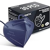 HUHETA KN95 Face Mask, 30 Pack Individually Wrapped, 5-Ply Breathable & Comfortable Safety Mask, Filter Efficiency=95%, Protective Cup Dust Masks Against PM2.5 (Royal Blue Mask)