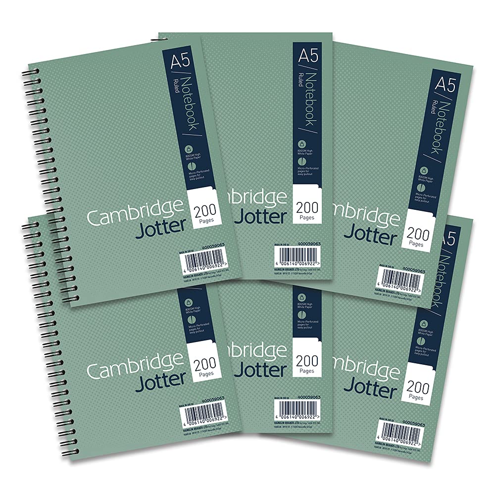 Cambridge Jotter, A5 Notebook, Wirebound, Lined, 200 Page, Pack of 6