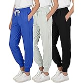 Real Essentials 3 Pack: Girls' Dry-Fit Jogger Sweatpants - Kids Teens Running Athletic Pants with Pockets (Sizes: 4-16)