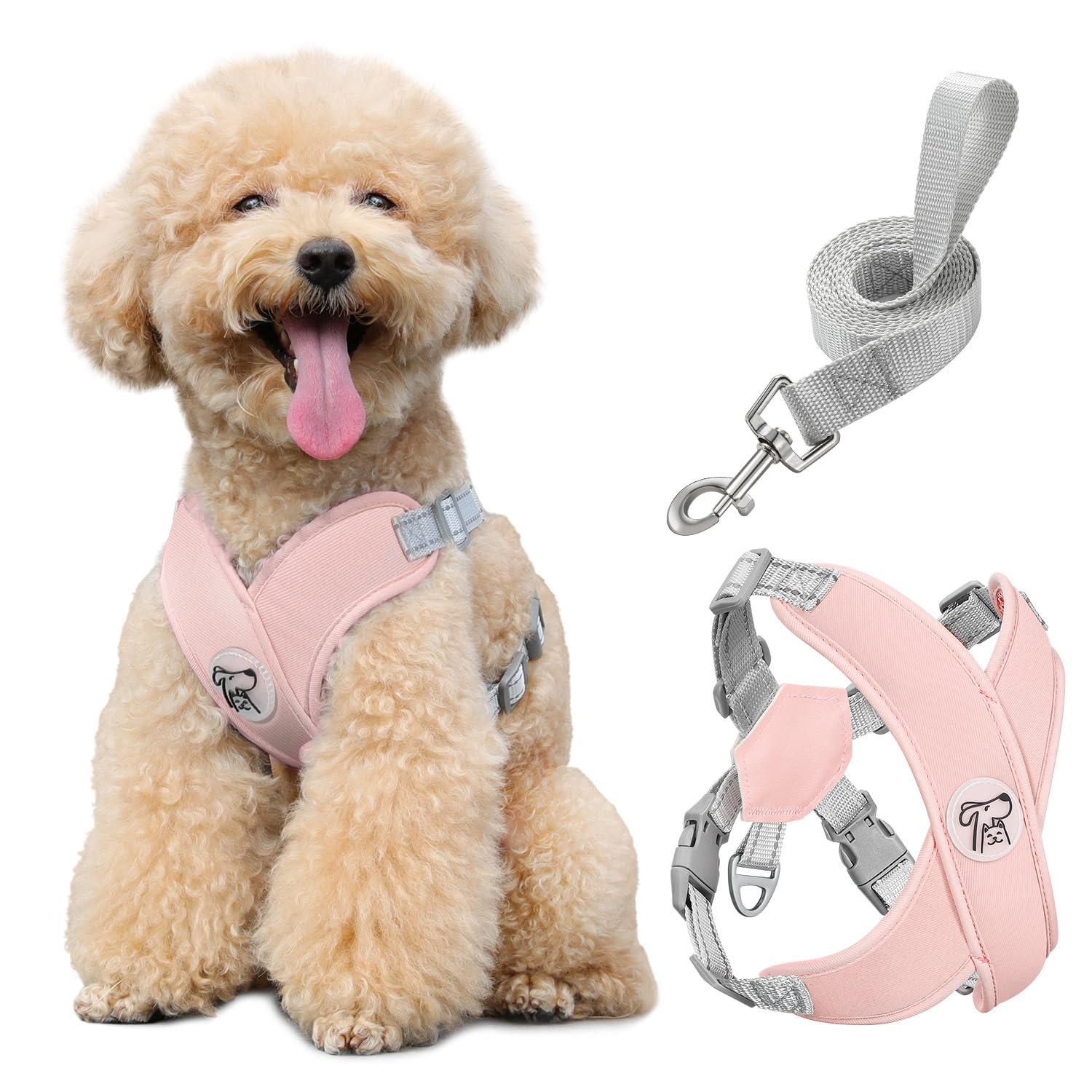 Pawaboo Puppy Harness and Lead Sets, Small Dog Harness X-Frame No Pull No Choke, Dog Vest Harness Adjustable for Small Medium Sized Dogs, Soft Breathable Pet Harness Walking Outing Outing (M, Pink)
