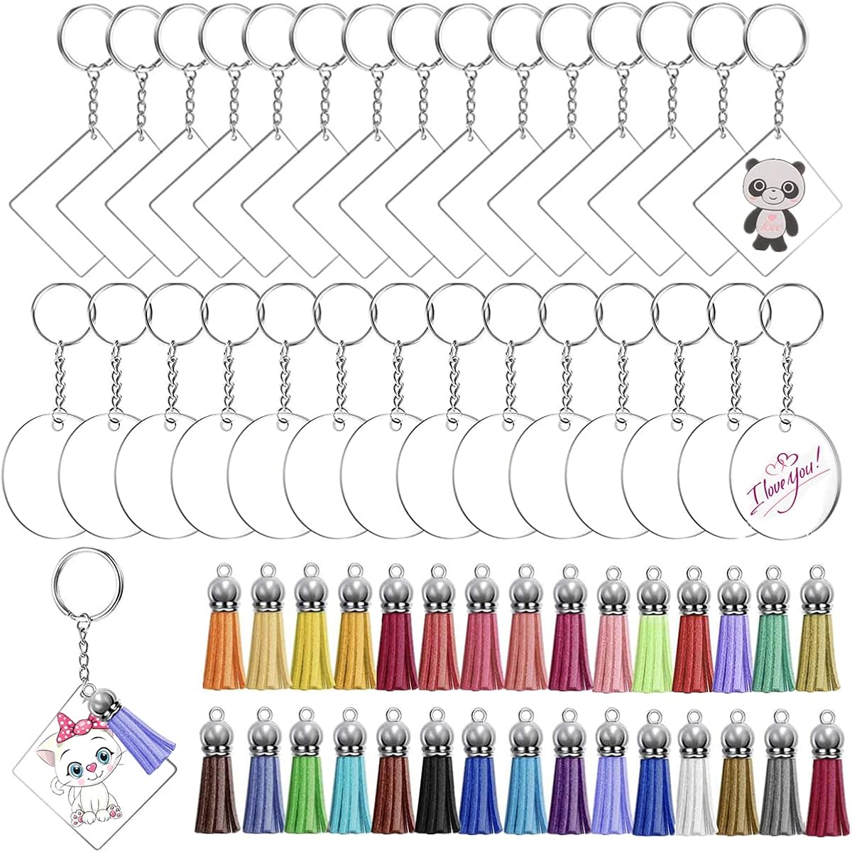 120 Pieces Of Sublimation Blank Keychain Set, Including Round Square