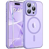 FNTCASE for iPhone 15 Pro Max Case: [Compatible with Magsafe] Translucent Matte Cases with [Full Camera Protection] [Screen Protector] Military Grade Shockproof Protective Phone Cover - Light Purple