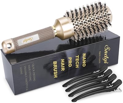 Sndyi Round Hair Brush 43mm Nano Ceramic Ionic Boar Bristles Salon Style