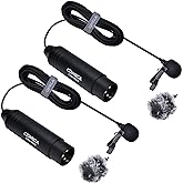 COMICA XLR Microphone CVM-V02O 2 Pack 14.76 fts Phantom Power Omni-Directional Lavalier Lapel Microphone for Canon Sony Panasonic Camcorders Zoom H4n H5 H6 Tascam DR-40 DR-60D DR-70D DR-100 Recorders
