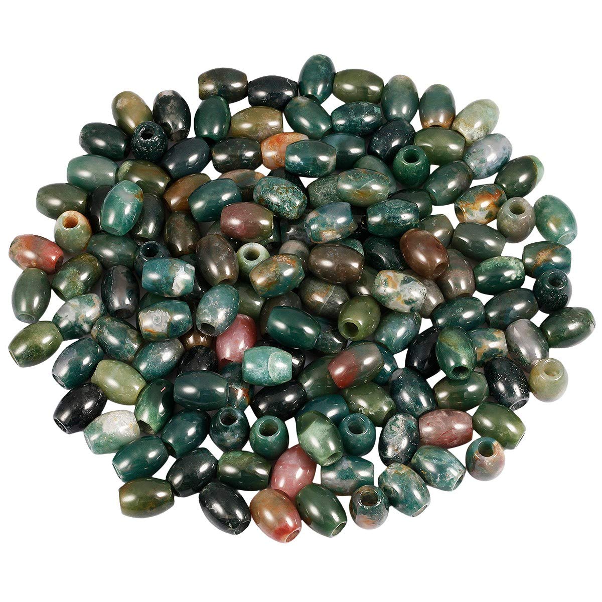 mookaitedecor 30pcs 16mm Natural Barrel Indian Agate Large Hole Gemstone Beads for Jewellery Making, Oval Loose Healing Crystal Stone Beads for Crafting European Bracelet Macrame DIY Projects