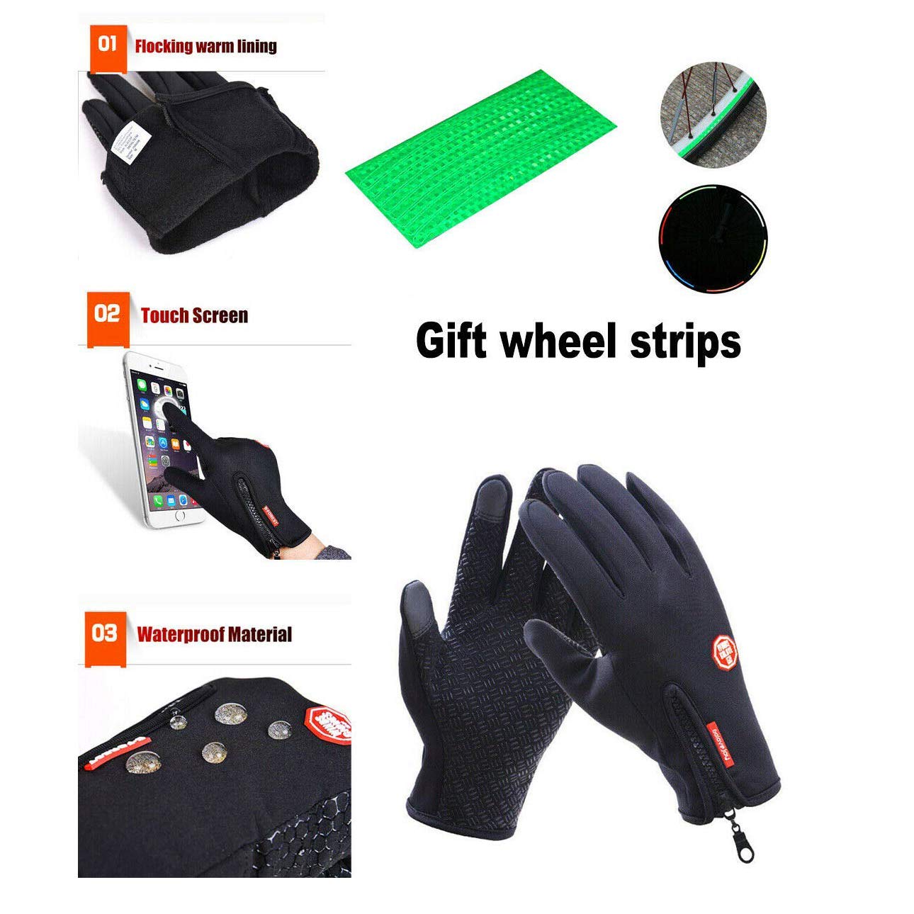 Cycling Gloves Touchscreen Rubber Grip Windproof Mens Full Finger Biking Riding Touchscreen in Winter Outdoor Bike Gloves Adjustable Rubber Grip