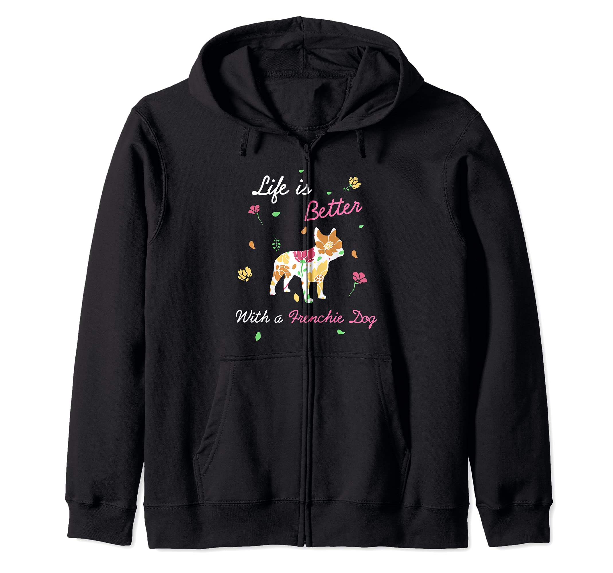 French Bulldog - Cute Girlie heart pink dog mom Frenchie Zip Hoodie