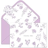 Whaline 36Pcs Light Purple Floral Thank You Cards Purple Greeting Cards Blank Note Card with Envelopes Stickers for Weddings Bridal Shower Baby Shower
