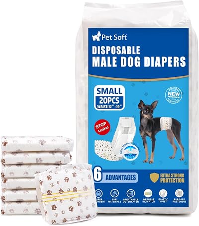 Pet Soft Male Dog Wraps 20 Count Disposable Nappies Wetness Indicator Small