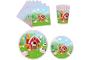 CheeseandU 72Pcs Farm Animal Party Supplies Tableware Set Include Dinner Plates, Cups, Napkins Animal Party Decorations for F