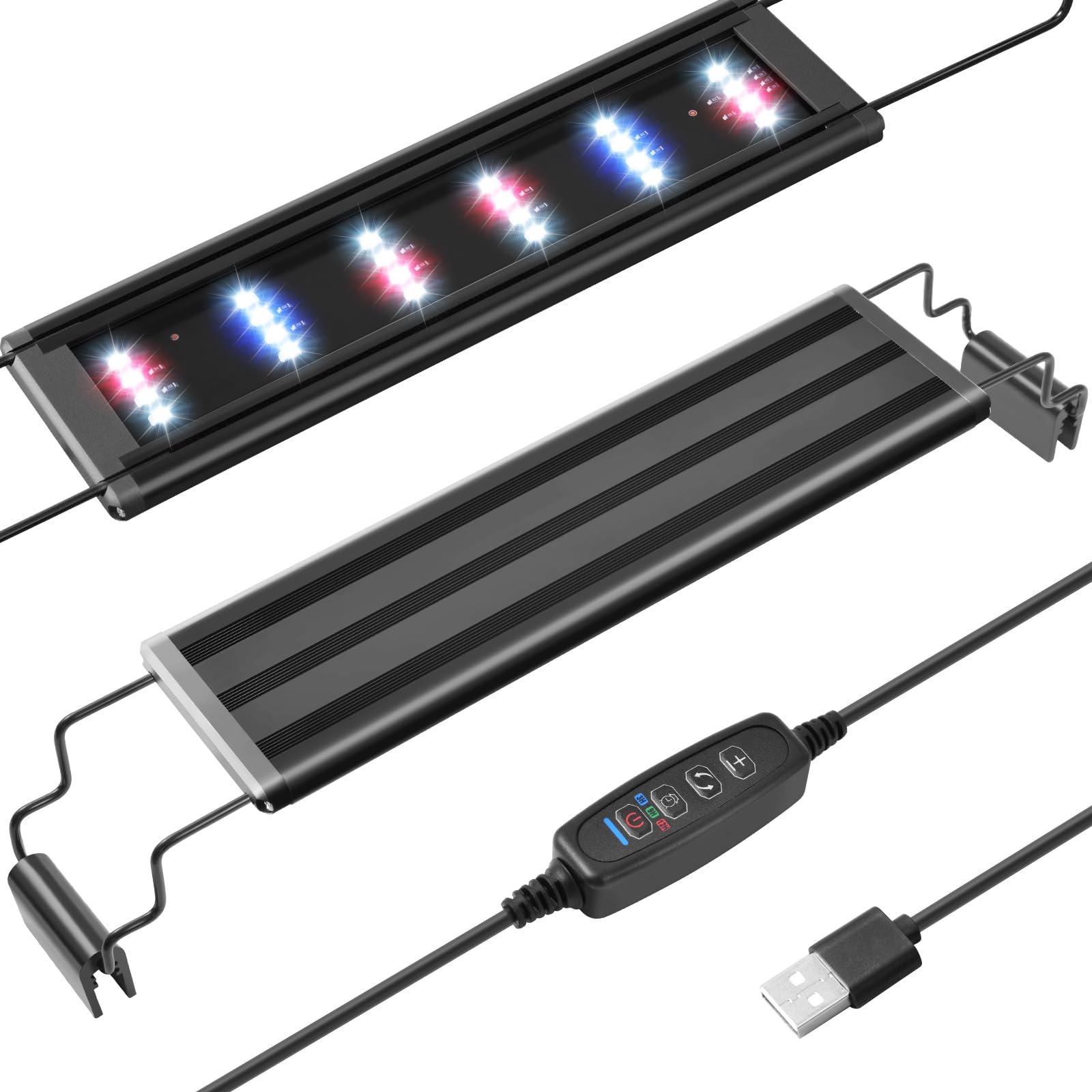 PYPABL USB Mini Aquarium LED Light, Full Spectrum Aquarium Light with Extendable Brackets, Adjustable Aquarium Plant Light with External Controller, for Freshwater Tank (28-40CM)