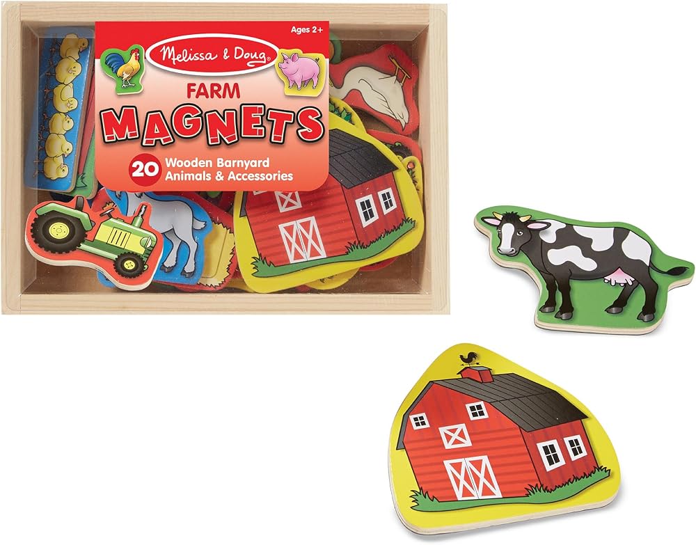 Melissa & Doug Farm Animal Magnets Set 20 Wooden Fridge Magnets Toddler