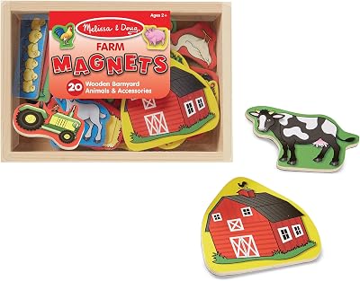 Melissa & Doug Farm Animal Magnets Set 20 Wooden Fridge Magnets Toddler