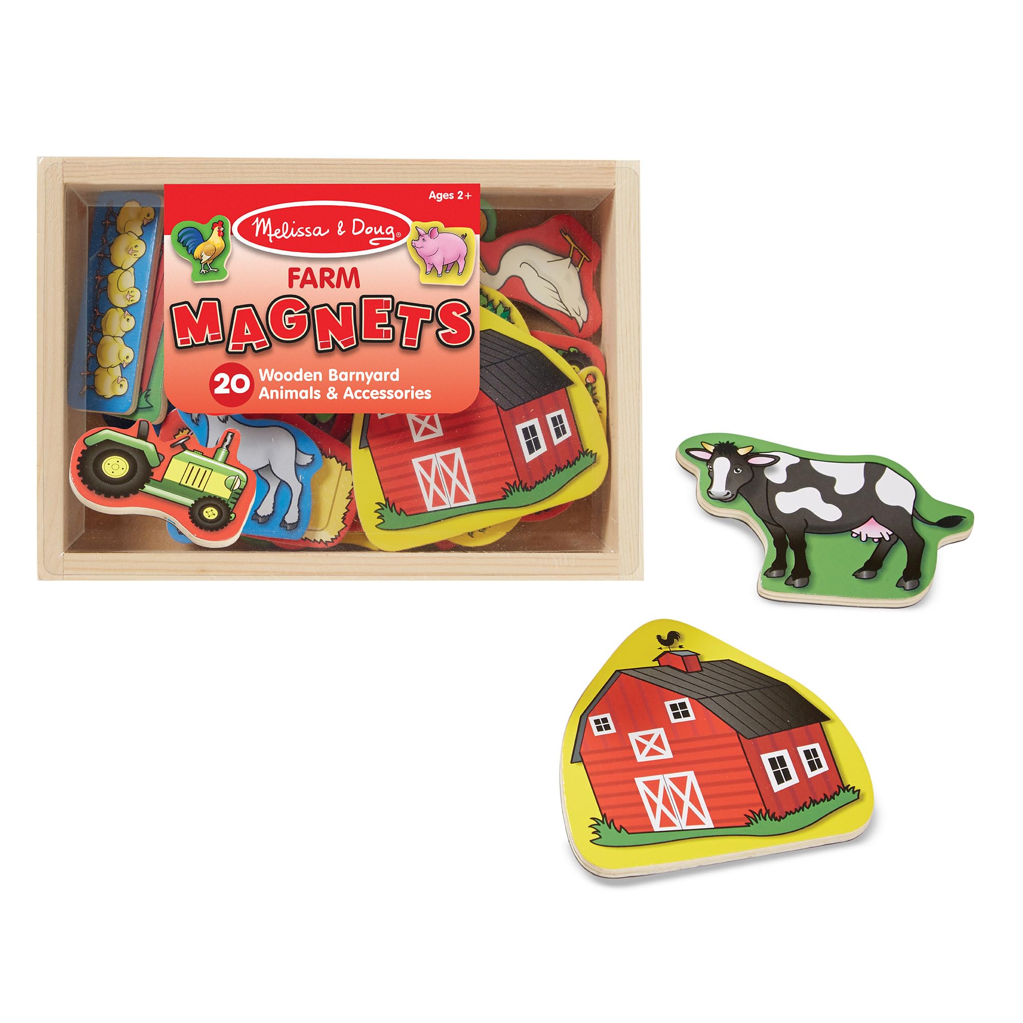 Melissa & Doug Wooden Farm Animal Magnets Set, 20 Fridge Magnets in a Box for Toddlers, Barnyard Educational Toys for Boys and Girls, Preschool Learning Toys for Age 2+