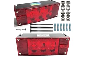 Wave One Marine LED Boat Trailer Light Set, Waterproof Submersible Bright, Low Profile Rectangular, Marine Brake Tail Lights 