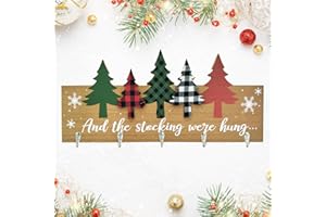 HOMIRABLE Christmas Stocking Holder with Hangers Christmas Tree Wall Mount Decorations for Home Wooden Hanging Sign Mantle Decorative Hook Holiday Xmas Fireplace Party Decor Gift