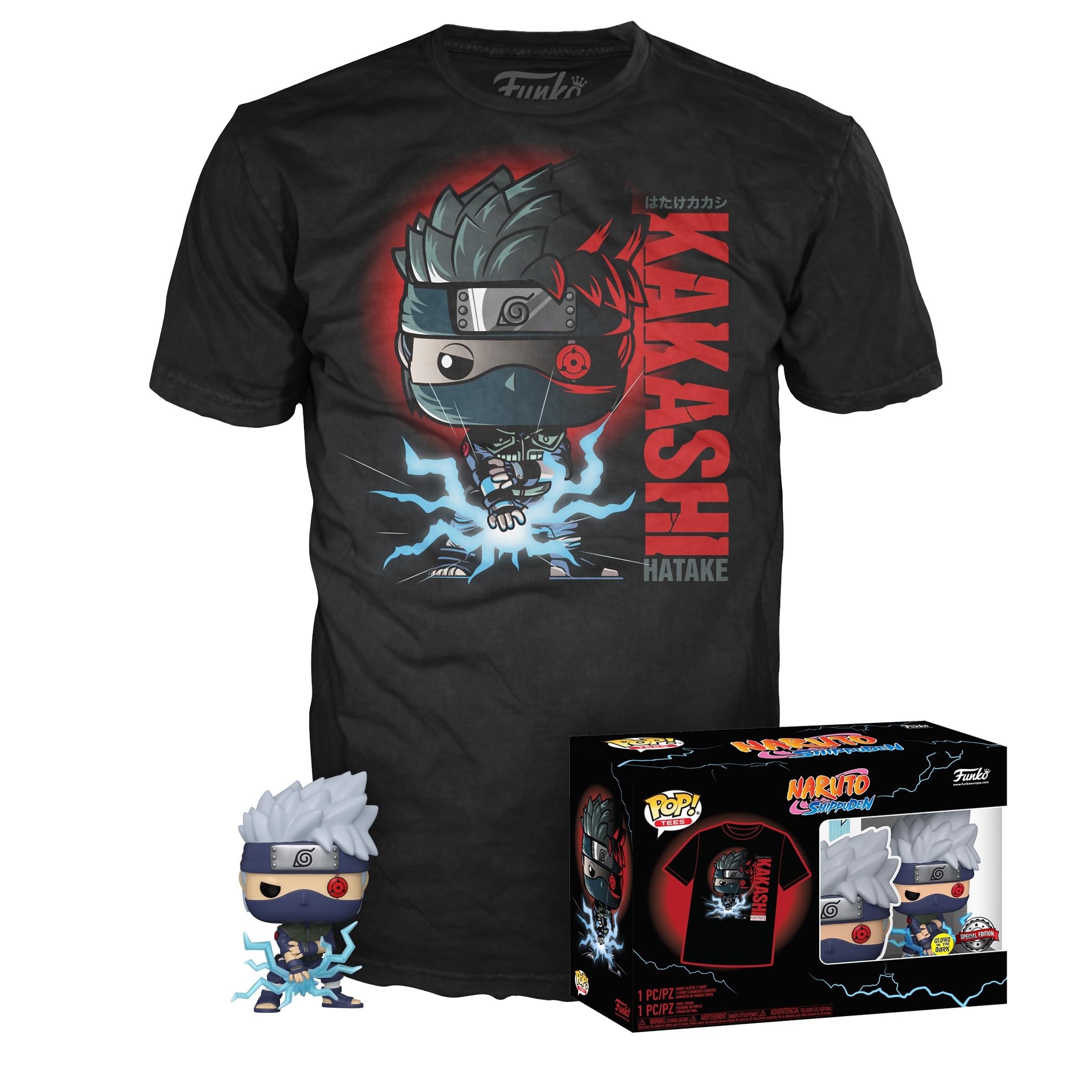 Funko Pop! & Tee: Naruto - Kakashi - Extra Large - (XL) - T-Shirt - Clothes With Collectable Vinyl Figure - Gift Idea - Toys and Short Sleeve Top for Adults Unisex Men and Women - Anime Fans