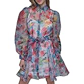 Karl Lagerfeld Womens Sheer Long Sleeve Puffer Wrap Mini Dress