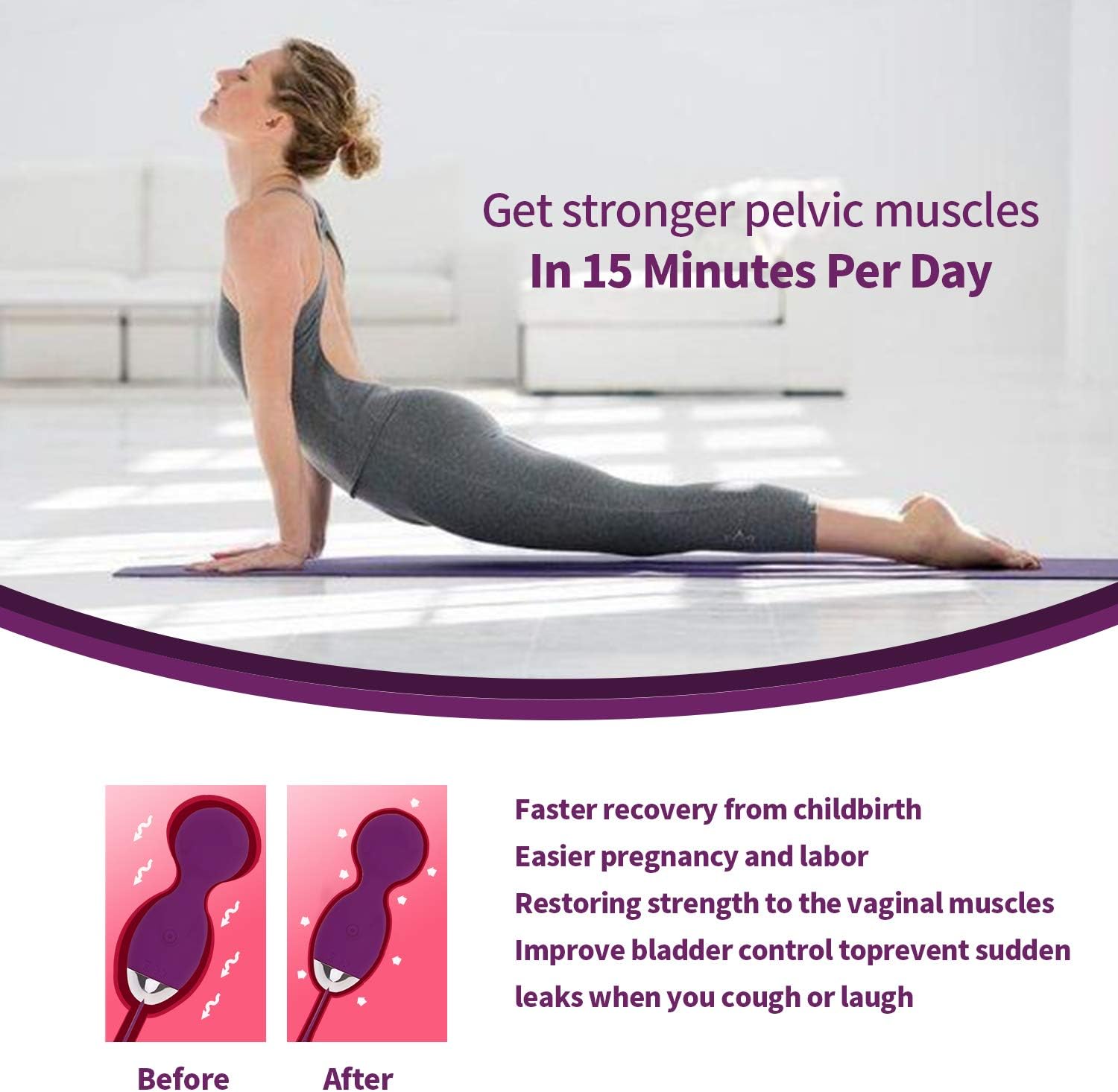 Kegel Balls for Women Tightening, Ben Wa Kegel Exercise Balls for Bladder Control & Pelvic Floor Strengthening Device, 5 in 1 Kegel Exercise Weights Training Set, 100% Advanced Silicone Purple: Health & Personal Care