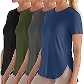 Locoowai 4 Pack Women's Workout Shirts UPF 50+ Athletic Breathable Short Sleeve Tops Quick Dry Split Hem Running Gym Yoga Tee