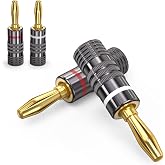 2-Pairs/4-PCS Banana Plugs, Gold Plated Banana Plugs for Speaker Wire | Compatible with Wall Plate, Audio/Video Receiver, Amplifier, Home Theater, Sound System (Red + White)