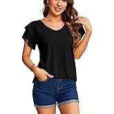 DSPSAM Summer Tops for Women 2025 Puff Sleeve Business Casual Blouses V-Neck Shirt