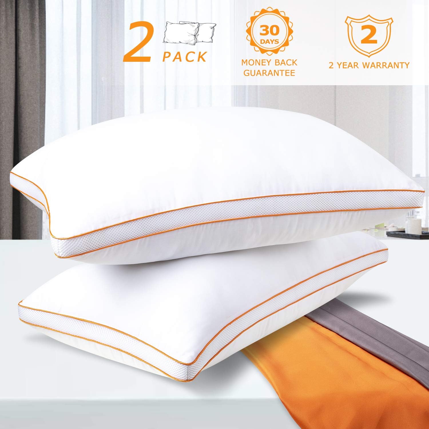 Maxzzz Pillows for Sleeping 2 Pack, Down Alternative Bed Pillow Standard Size, Hypoallergenic 3D Mesh Gusseted Pillow with Plush Fiber, Breathable and Soft Pillow for Side and Back Sleepers: Home & Kitchen