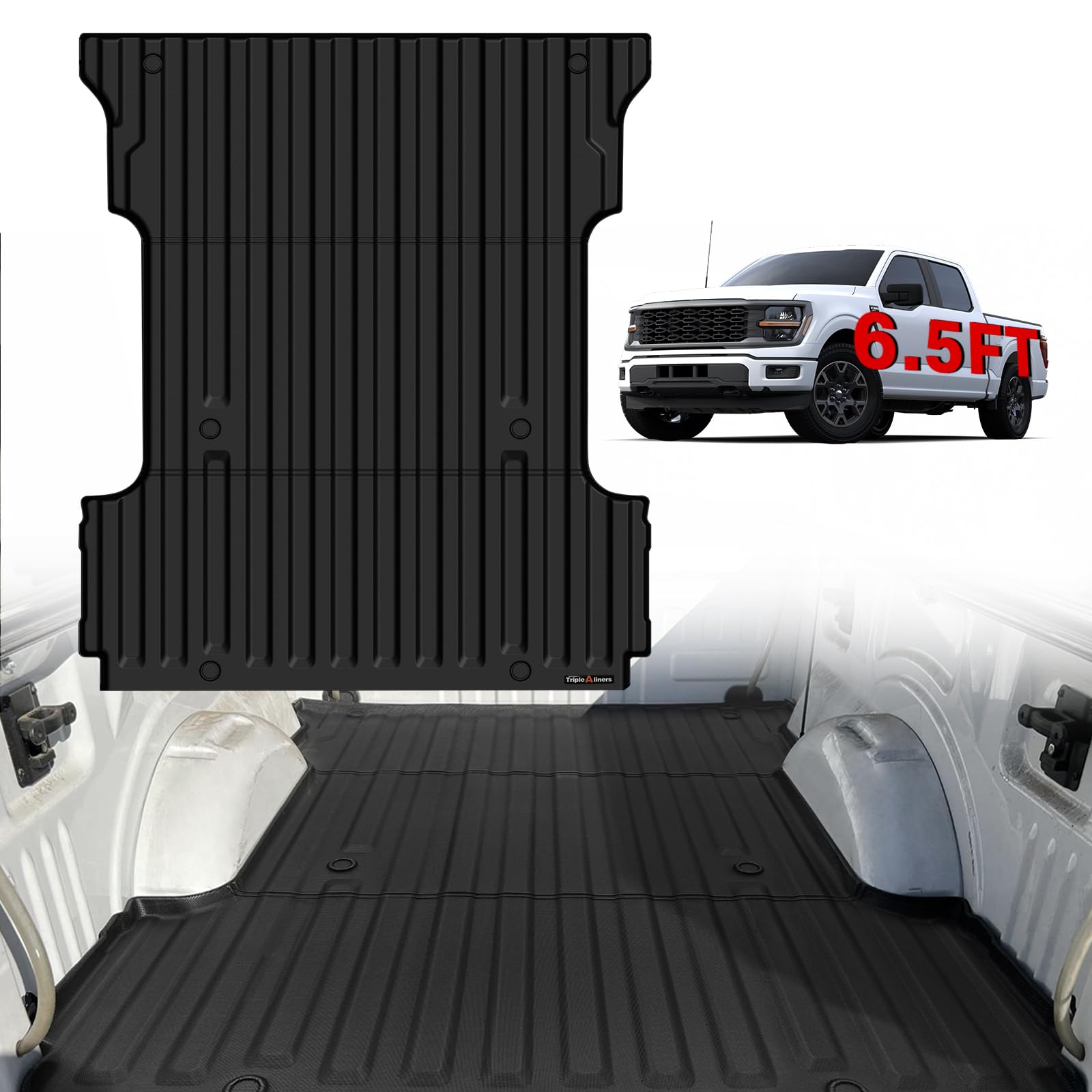 Photo 1 of TripleAliners Truck Bed Mat Compatible with 2015-2024 2025 Ford F150 Accessories (6.5ft, 78.9in) Vehicle Perfectly Flush All Weather Protection TPE Heavy Duty Pickup Car Bed Cargo Mat