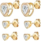 VOLUKA Cubic Zirconia Stud Earrings for Women - 3 Pairs 18K Push Back Hypoallergenic for Sensitive Ears Ears Simulated Diamond CZ