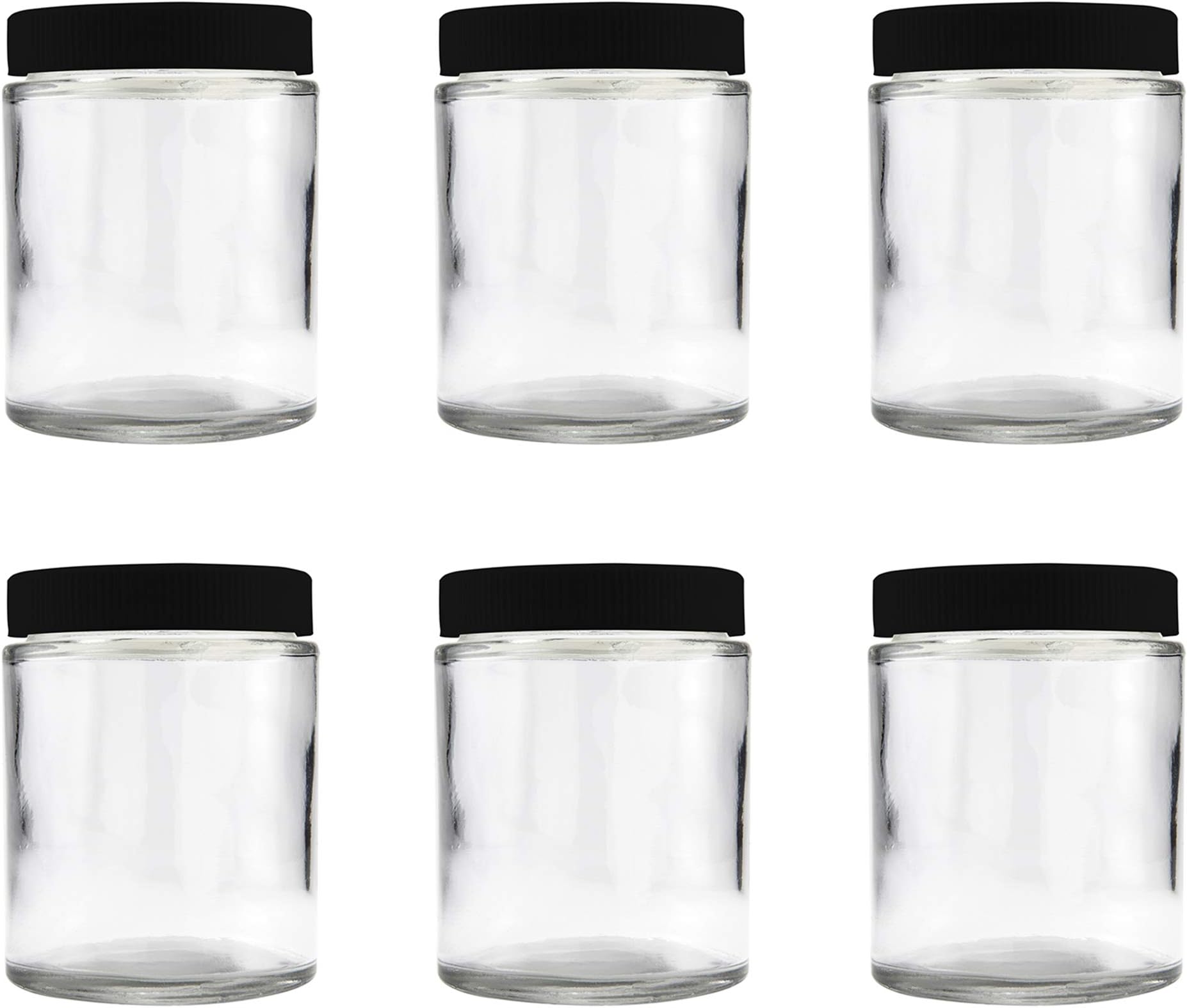 (6-Pack Clear 4 Oz Glass Jar with Black Plastic Non-Slip Lid