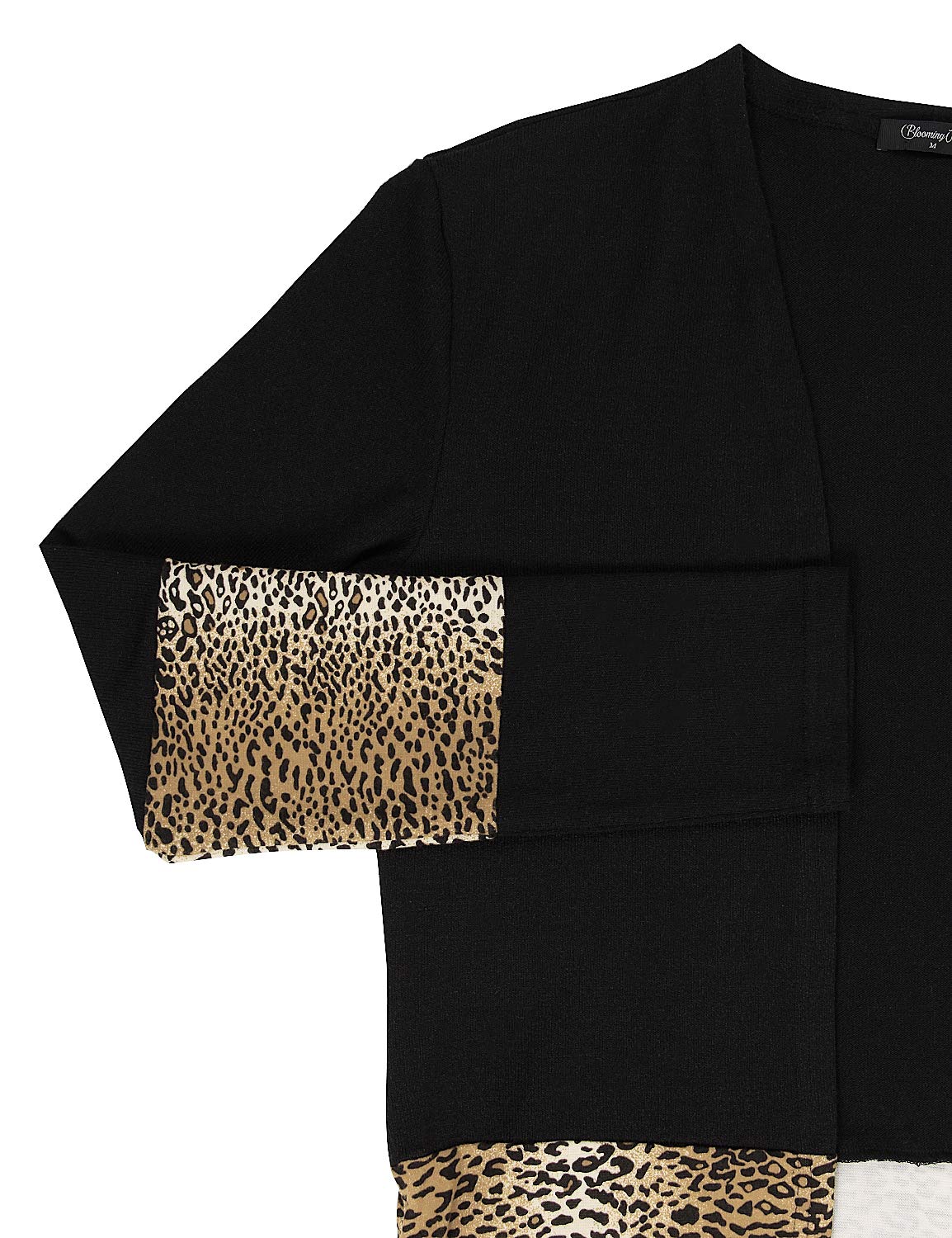 Blooming Jelly Womens Longline Knit Cardigan Long Sleeve Open Front Sweater Leopard Patch Pocket Tops(Black,M=UK 10-12)