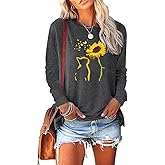 BAOKUAN Womens Fall Crewneck Sunflower Graphic Print Tops Long Sleeve Cute Casual Tees