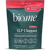 Bio.me GLP-1 Support – Multi-Benefit GLP-1 Powder for Weight Management & Digestive Health – Sustain Energy Levels - 7g Fiber, 14g Collagen Protein & Digestive Enzymes – 24 Servings (Raspberry)