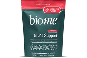 Bio.me GLP-1 Support – Multi-Benefit GLP-1 Powder for Weight Management & Digestive Health – Sustain Energy Levels - 7g Fiber, 14g Collagen Protein & Digestive Enzymes – 24 Servings (Raspberry)