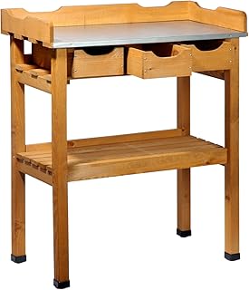 dobar 29030e Praktischer Pflanztisch mit 3 Schubladen und 2 Ablageflächen aus imprägniertem Kiefernholz, 80 x 40 x 90 cm